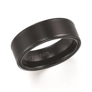 ALDEN Flat Brushed Center Black Tungsten Ring by Triton Rings - 8mm