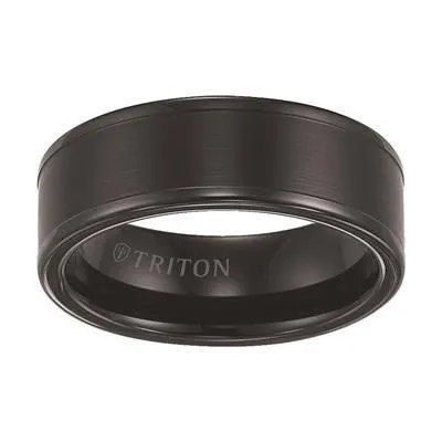 ALDEN Flat Brushed Center Black Tungsten Ring by Triton Rings - 8mm