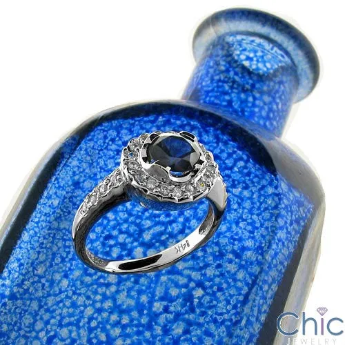 Anniversary Sapphire 0.75 Round Halo Cubic Zirconia Cz Ring