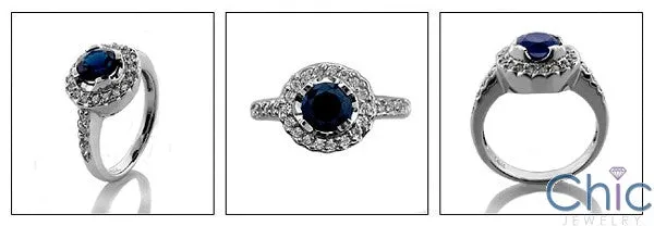 Anniversary Sapphire 0.75 Round Halo Cubic Zirconia Cz Ring