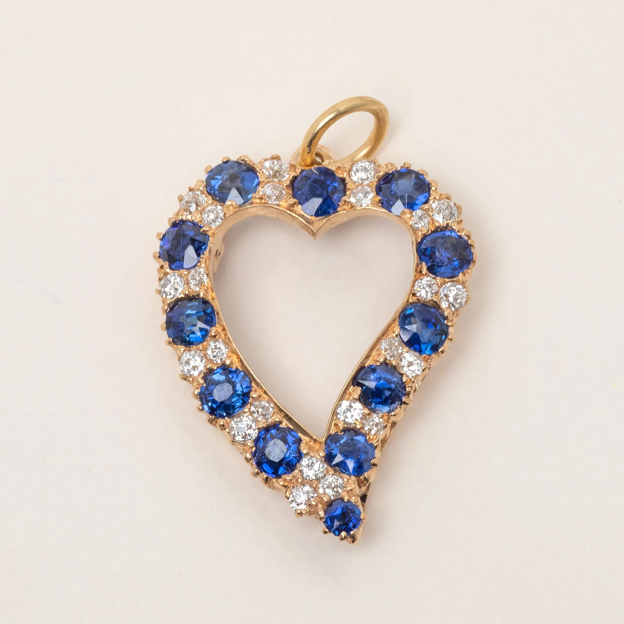 Antique 18ct Gold Sapphire Diamond Witches Heart Pendant