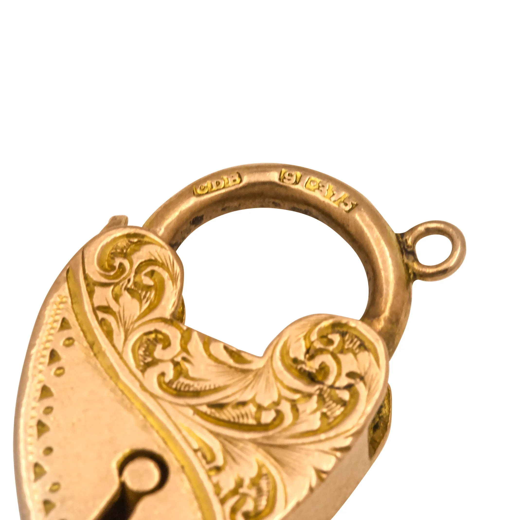 Antique 9ct Gold Engraved Heart Padlock