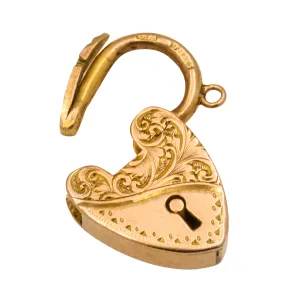 Antique 9ct Gold Engraved Heart Padlock