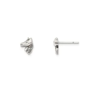 Antique Finish Horse Head Stud Earrings (Silver)