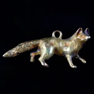 Antique Victorian Fox Pendant Charm 15Ct Gold Circa 1880