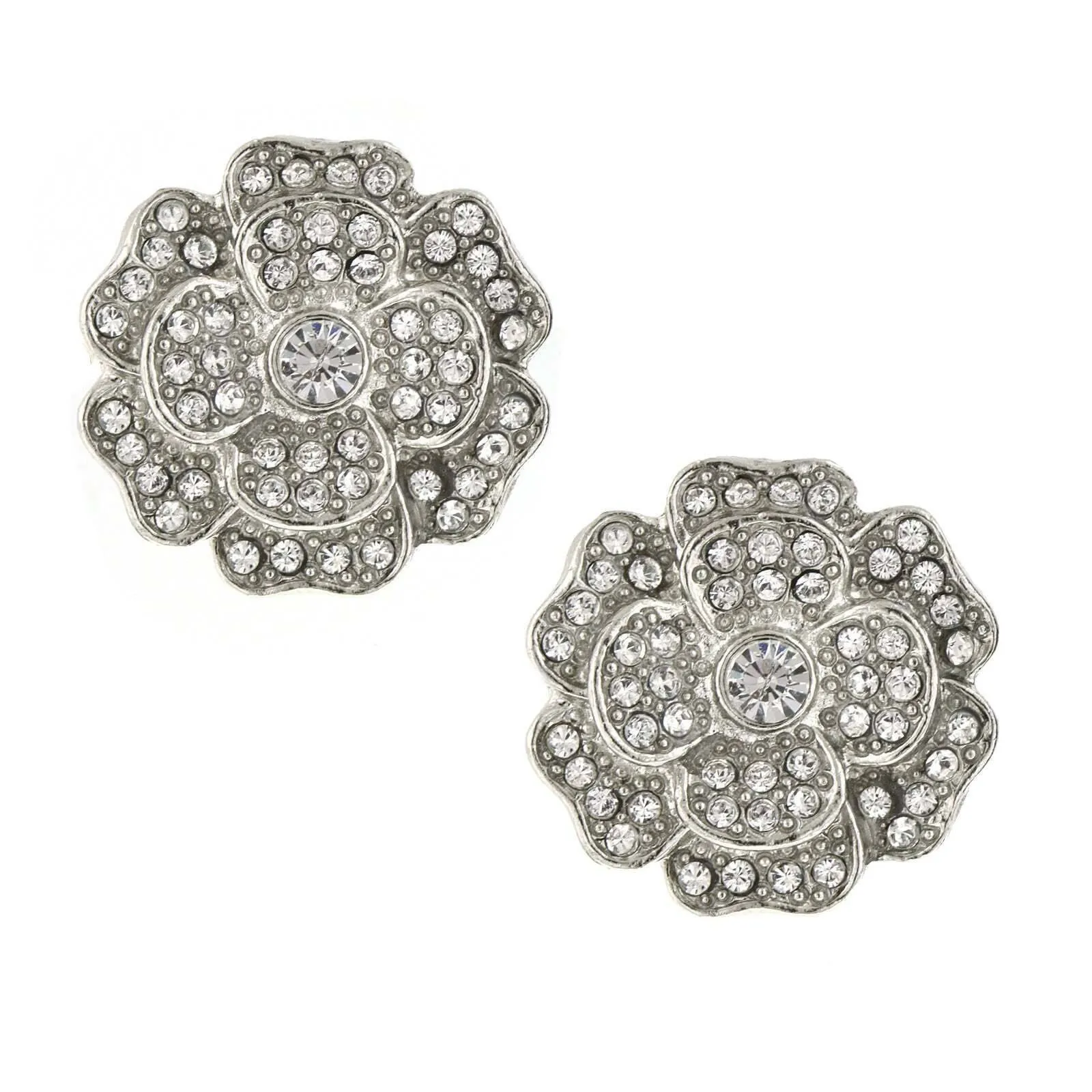 Antiquities Couture St. James Eternity Club Pave Crystal Flower Button Earrings