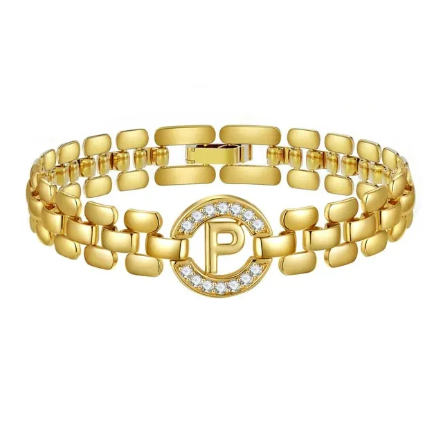 Apsvo P Letter Bracelet Gold Initial Bracelet Cubic