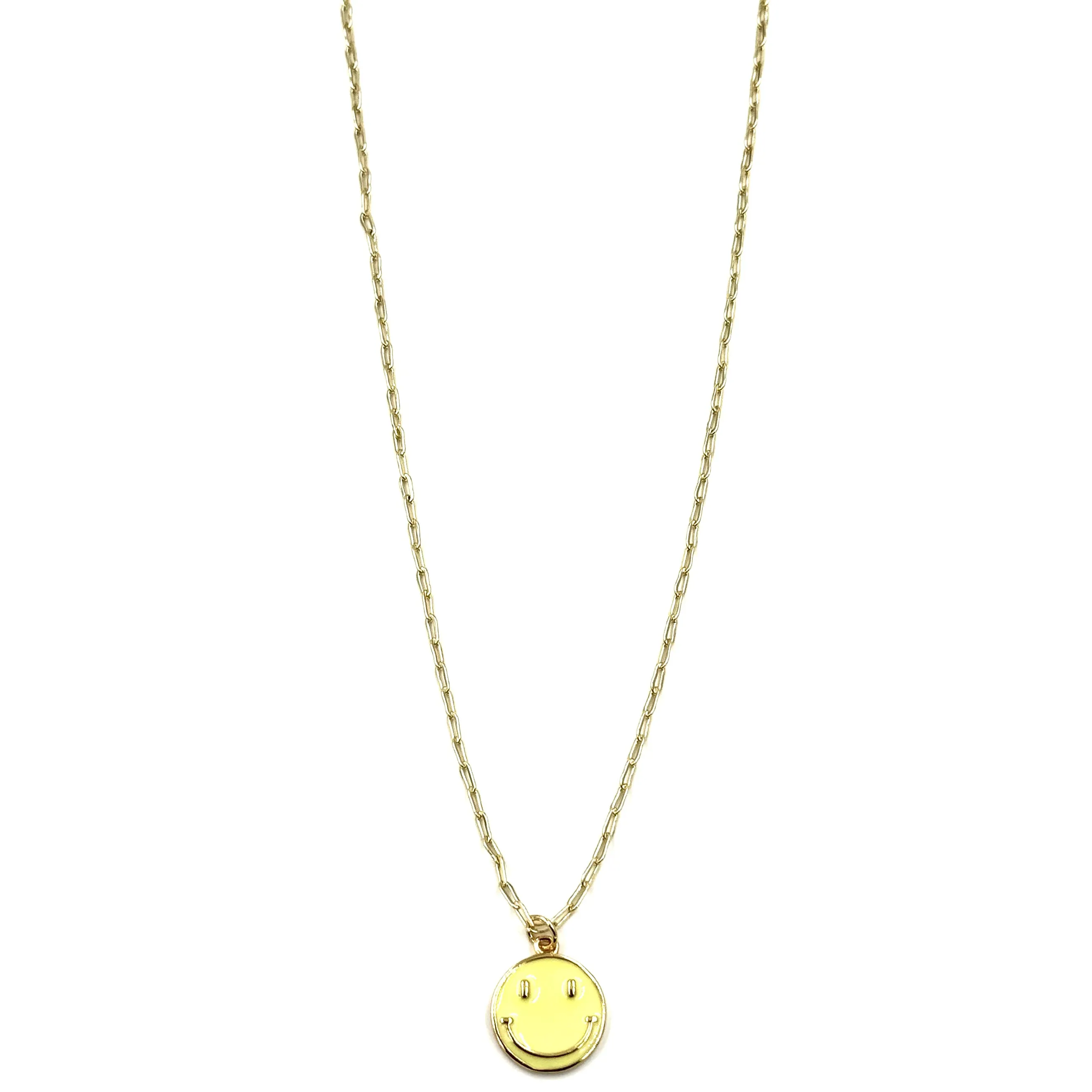 Ashley Gold Stainless Steel Gold Plated Yellow Enamel Smily Face Charm Necklace