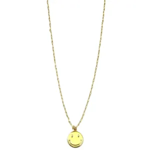 Ashley Gold Stainless Steel Gold Plated Yellow Enamel Smily Face Charm Necklace