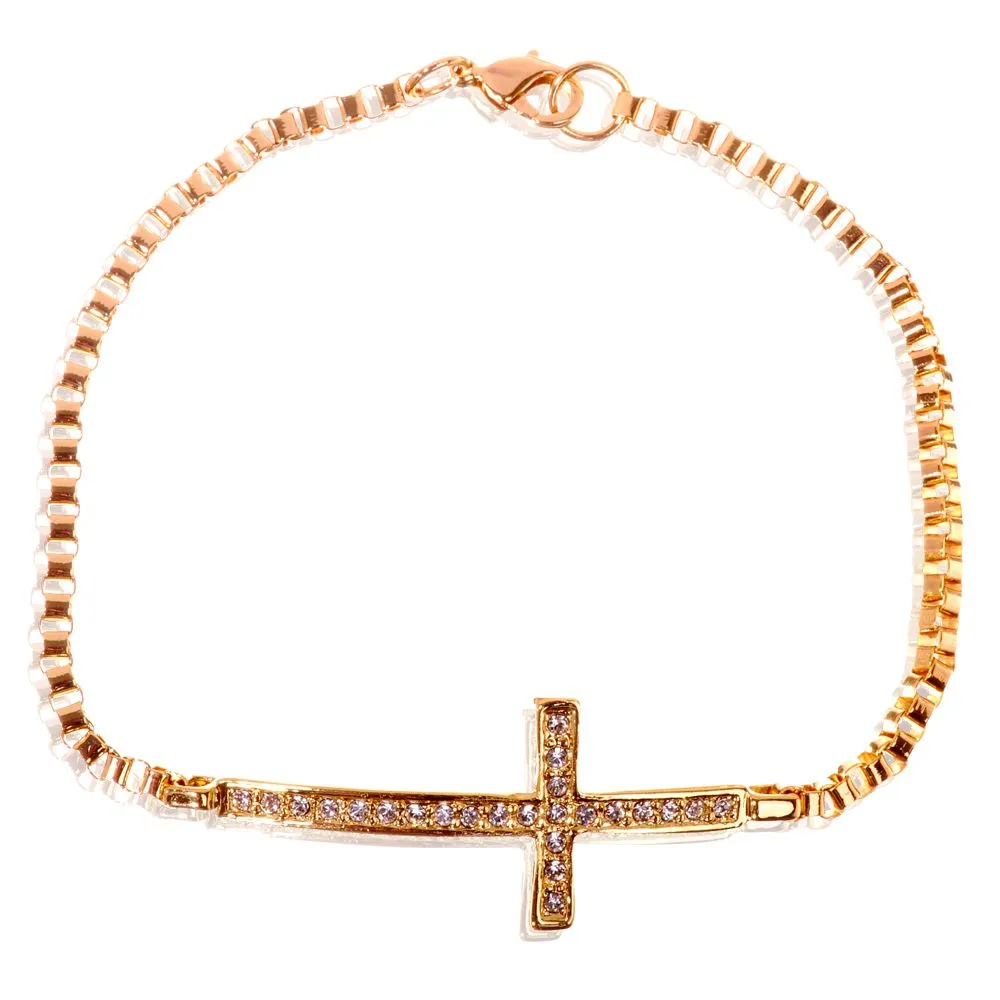 B7114 18K Gold Plated Sideways Cross Bracelet