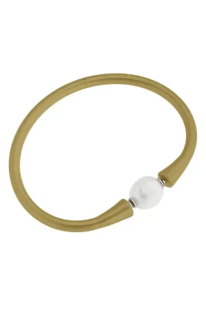 Bali Freshwater Pearl Silicone Bracelet - Metallic Gold