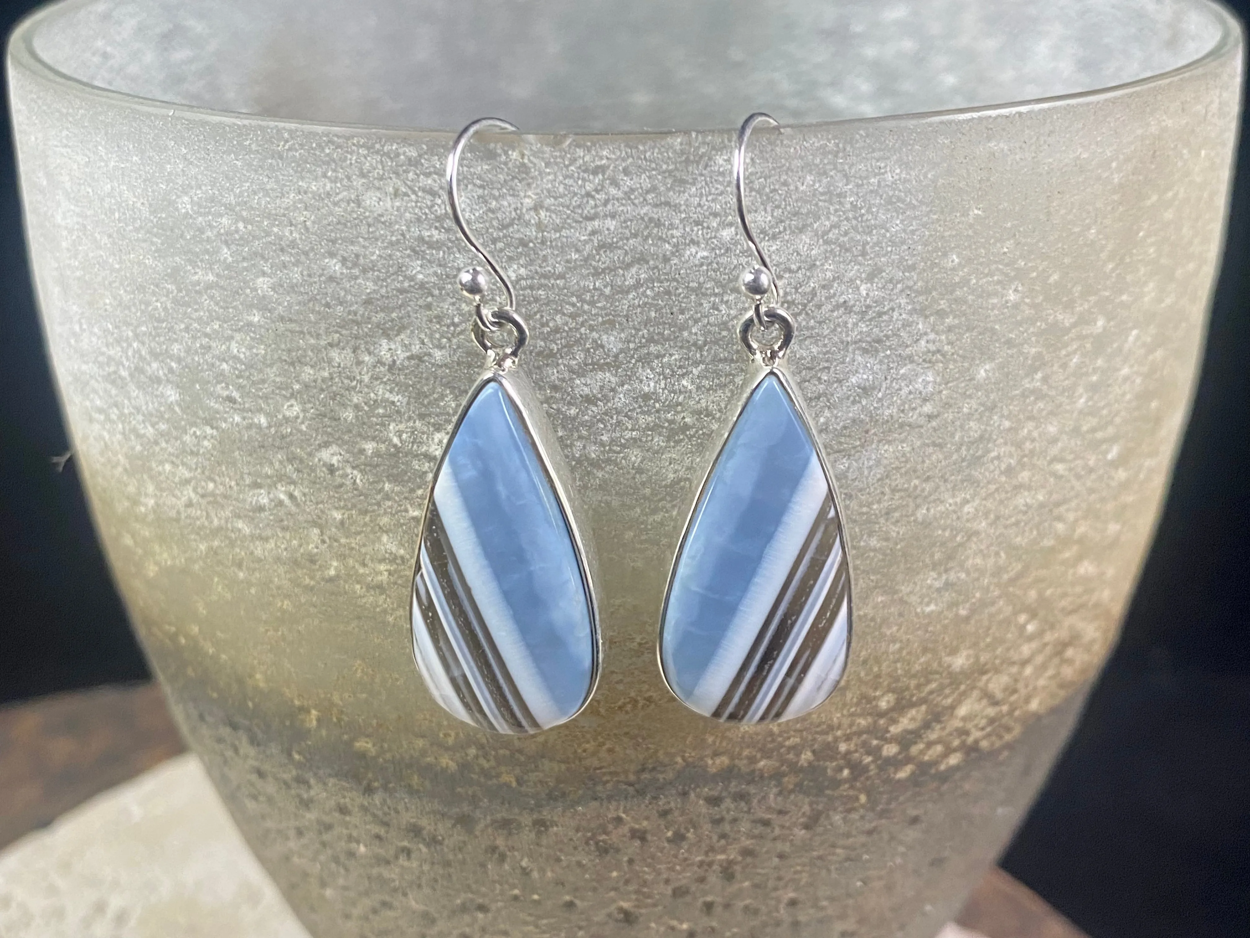 Banded Blue Opal Earrings