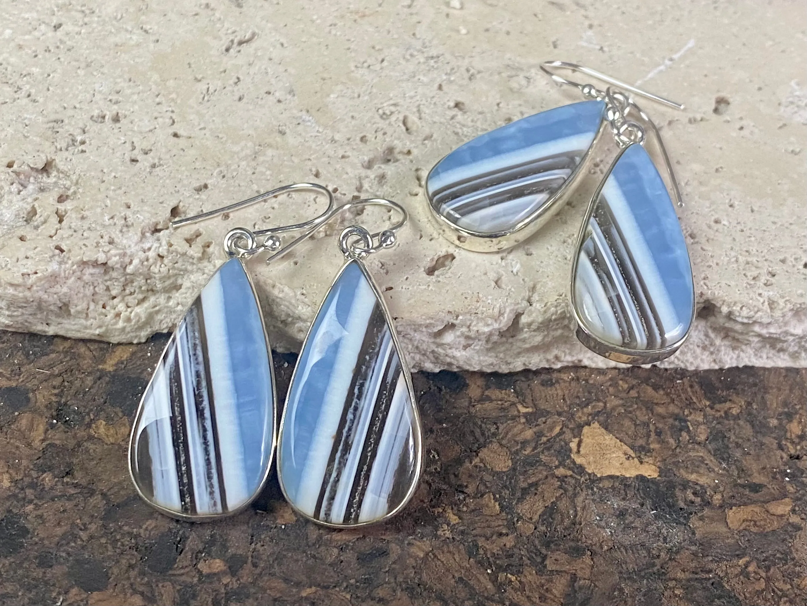 Banded Blue Opal Earrings