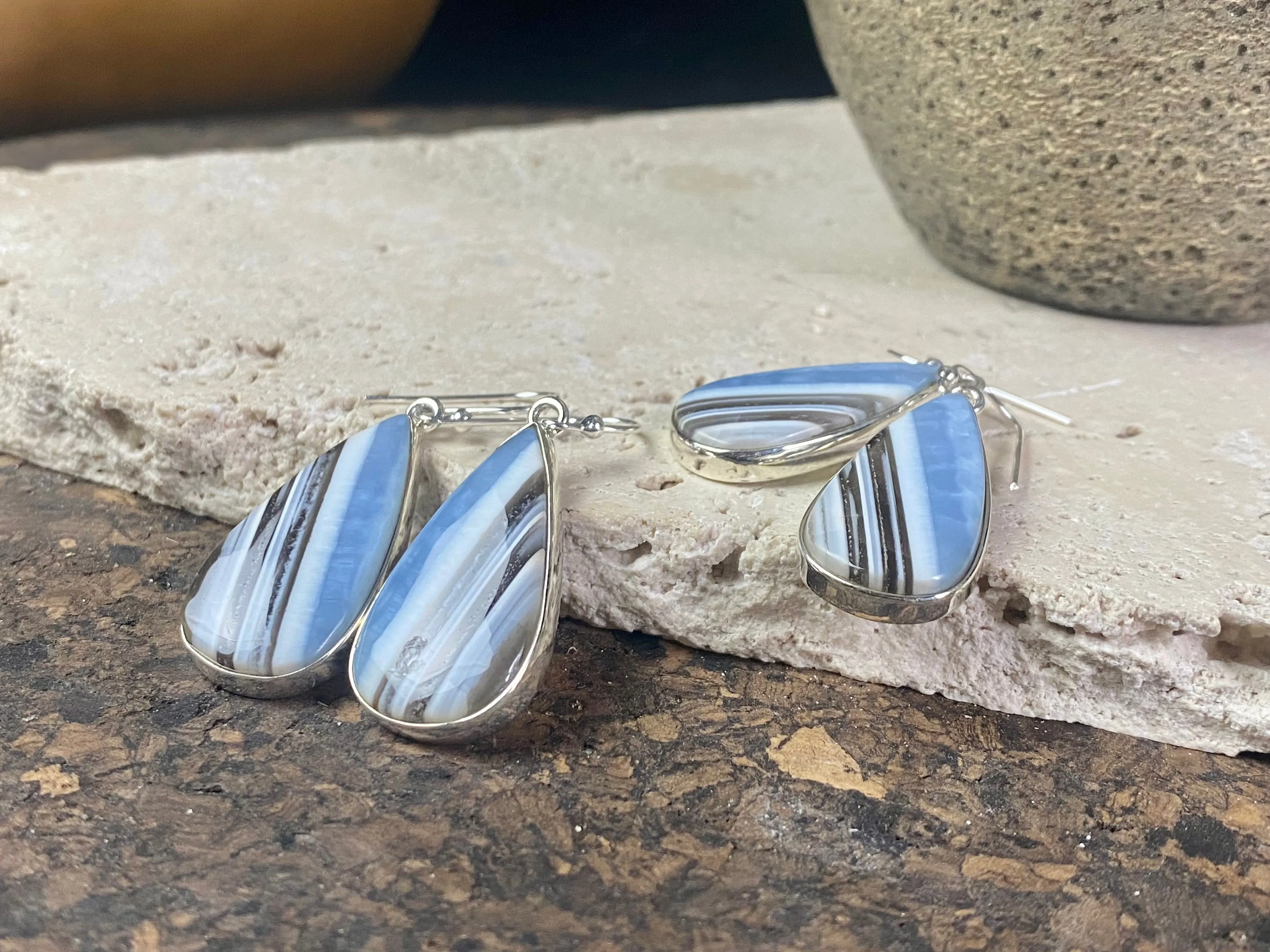 Banded Blue Opal Earrings