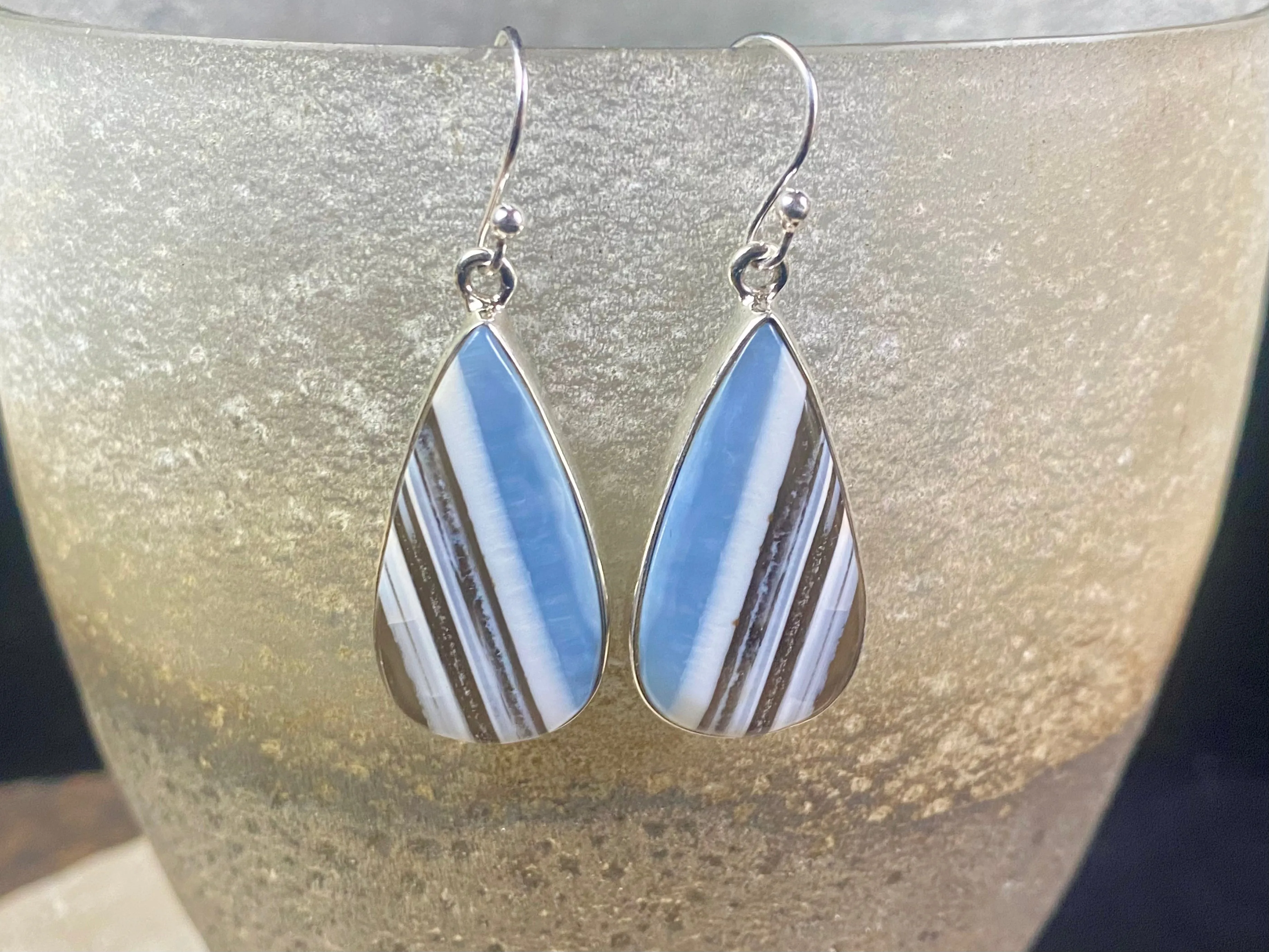 Banded Blue Opal Earrings