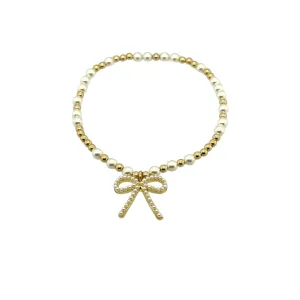 bara boheme - "EMMA   FWP BOW" Charm Gold Filled & Pearl Beaded Bracelet: 14K Gold Filled beads / Stretchy 6.5"