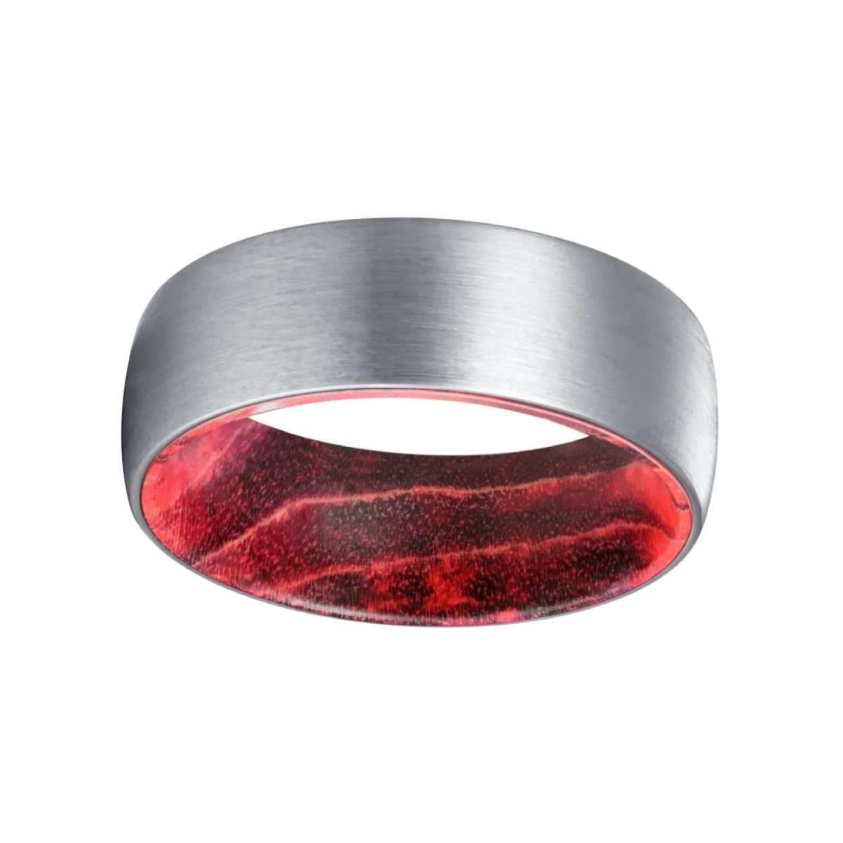 BEACON | Black & Red Wood, Silver Tungsten Ring, Brushed, Domed