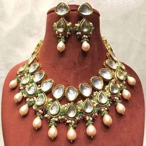 Big Kundan Drop Meena Necklace