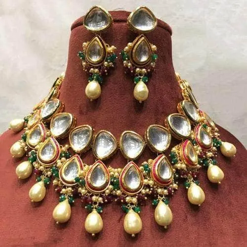 Big Kundan Drop Meena Necklace