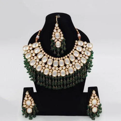 Big Kundan Semi Circular Necklace Earring And Teeka Set