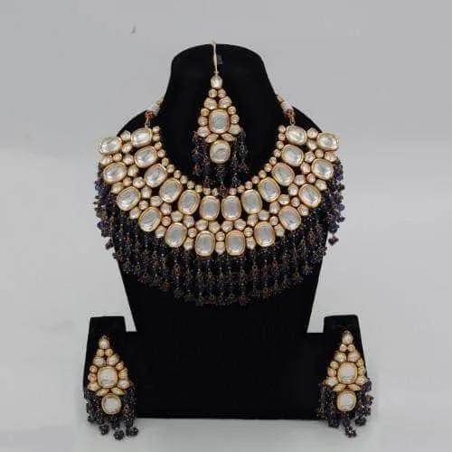 Big Kundan Semi Circular Necklace Earring And Teeka Set