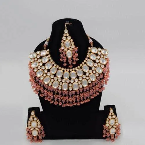 Big Kundan Semi Circular Necklace Earring And Teeka Set