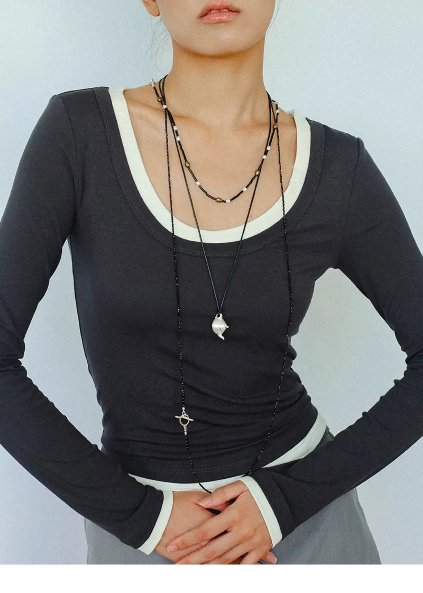 Black Agate Round Tube Freshwater Pearl Long Necklace