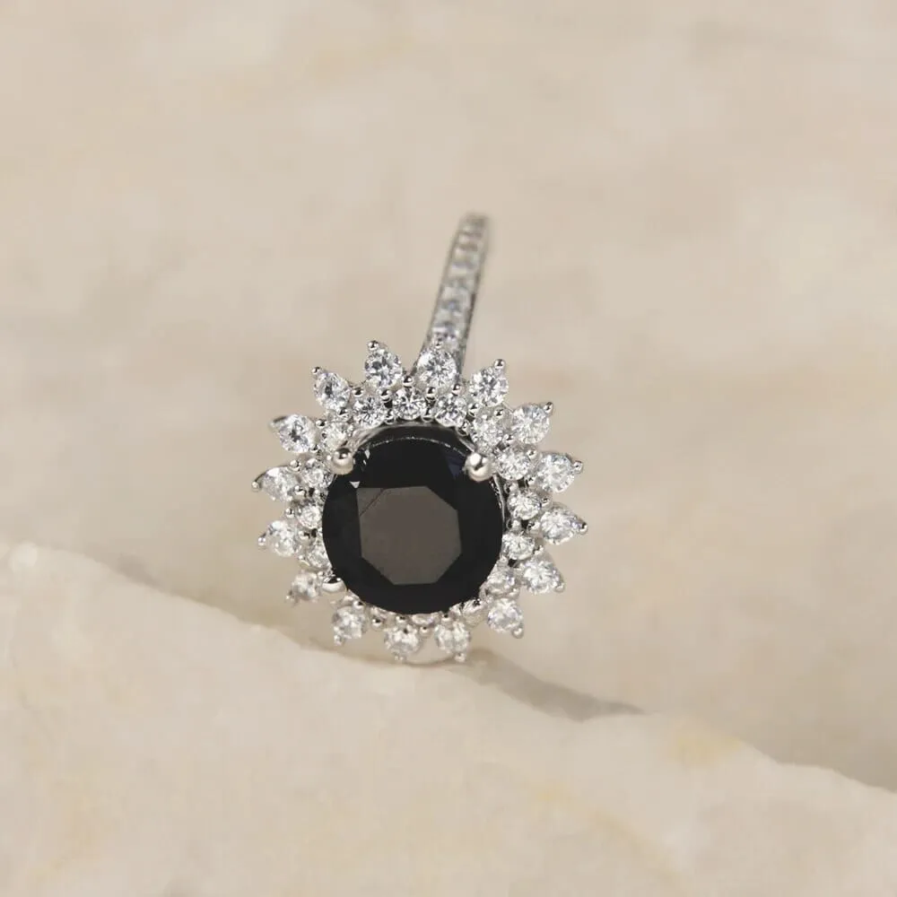 Black Diamond Sunflower 925 Sterling Silver Ring