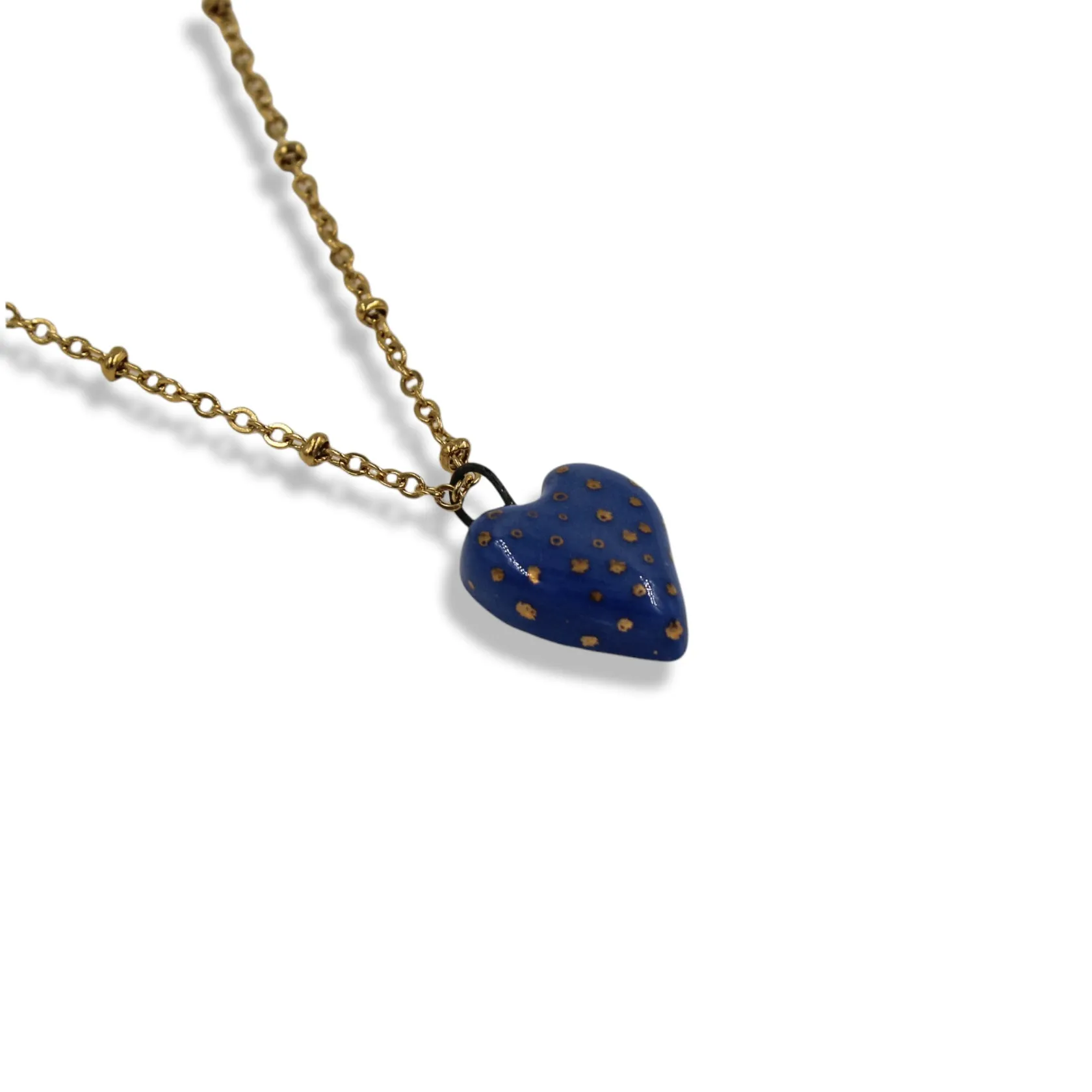 Blue Heart Pendant in Porcelain "Gold Dots"