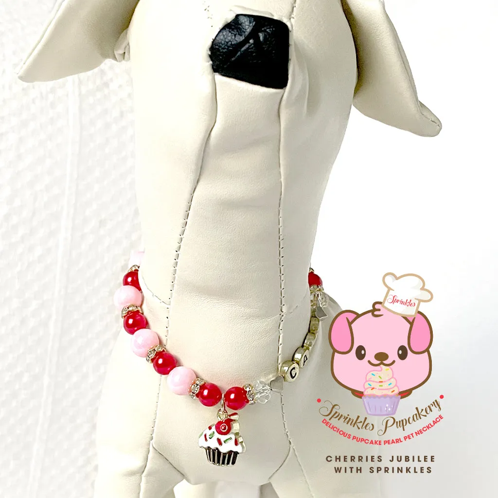 Cherries Jubilee Cupcake Pearl Dog Necklace Luxury Pet Jewelry