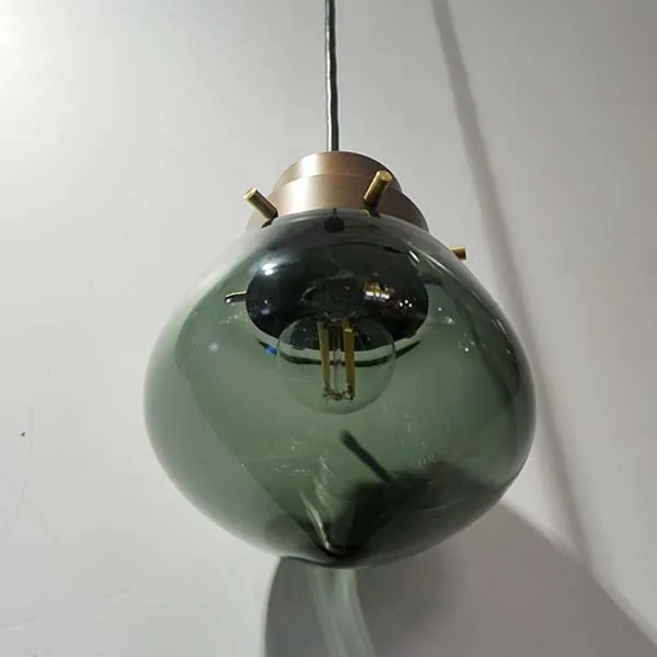 Cosulich Interiors Italian Modern Smoked Aqua Blown Glass Drop Bronze Pendant