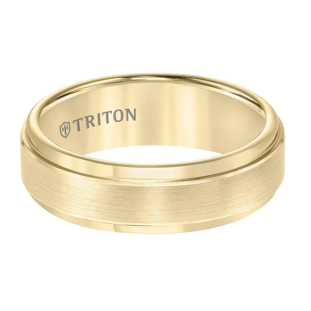 CRISANTO Yellow Tungsten Carbide Step Edge Comfort Fit Band with Satin Center and Bright Polish Edges by Triton Rings - 7mm