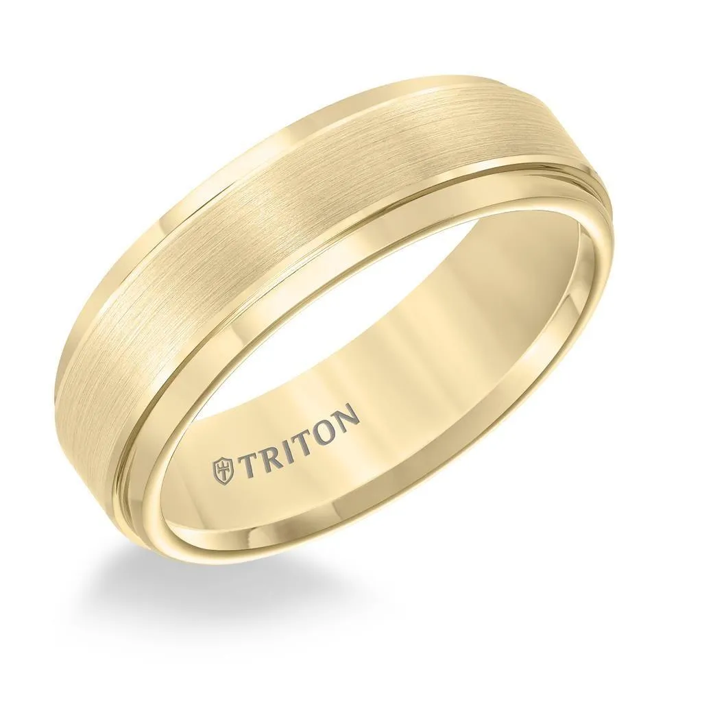 CRISANTO Yellow Tungsten Carbide Step Edge Comfort Fit Band with Satin Center and Bright Polish Edges by Triton Rings - 7mm