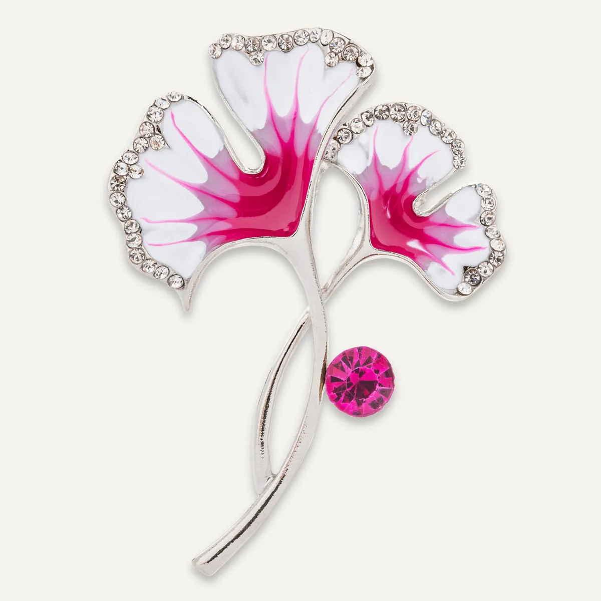 Crystal Pink Flower Pin Brooch In Silver-Tone