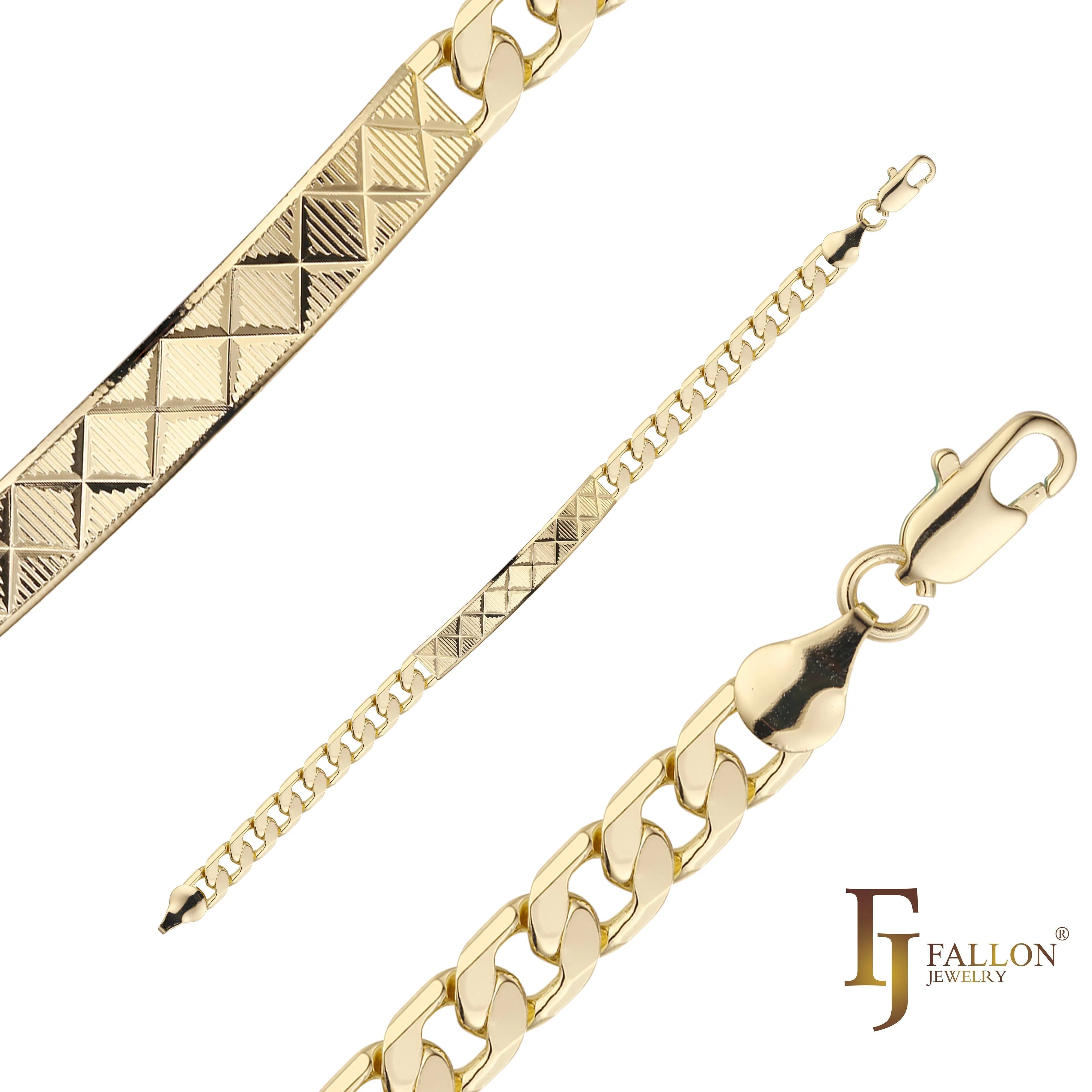 cuban link Men's ID bracelets plated in 14K Gold colors