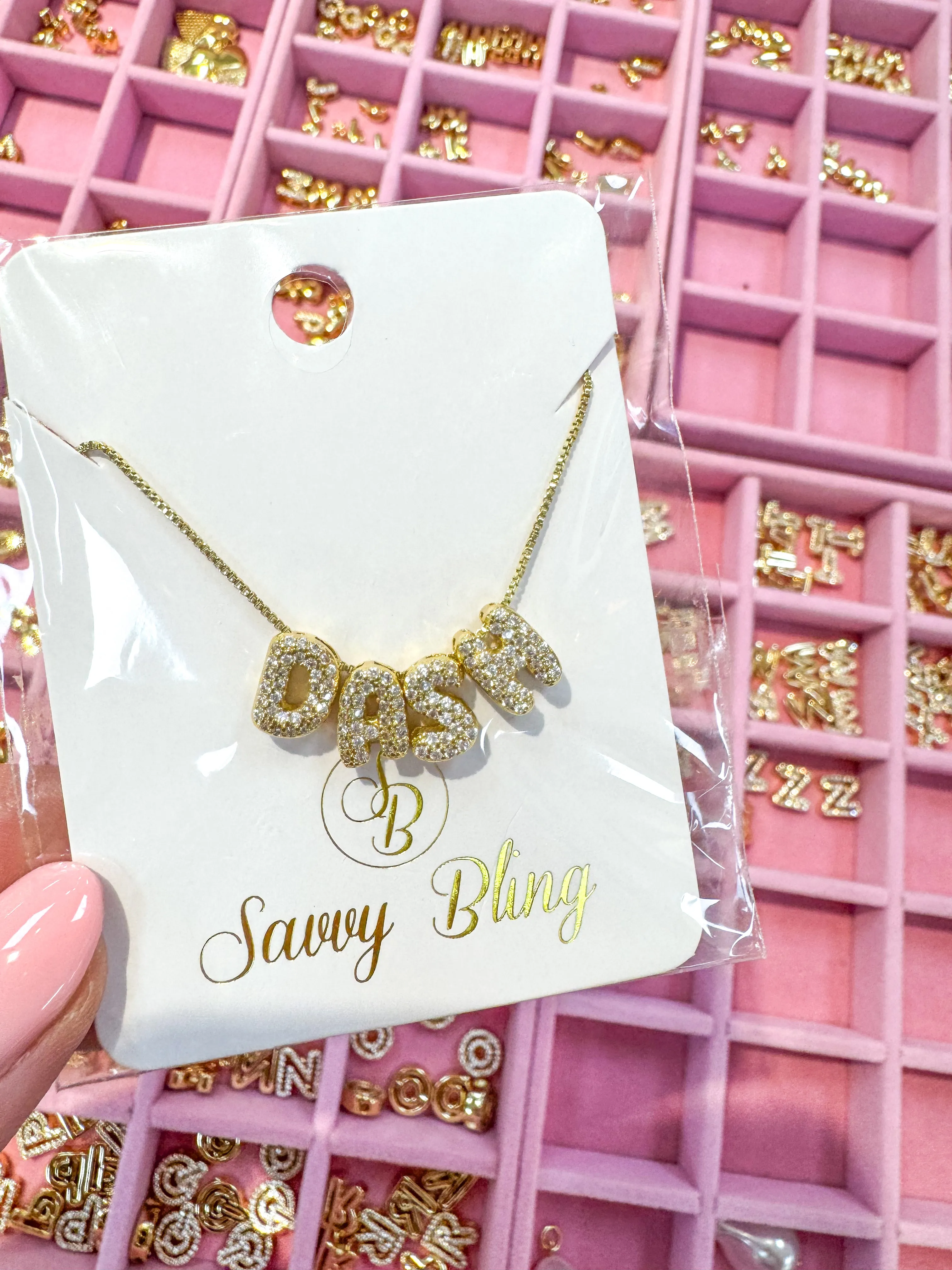 Custom Cz Mini Bubble Name Slider Gold Filled Necklace