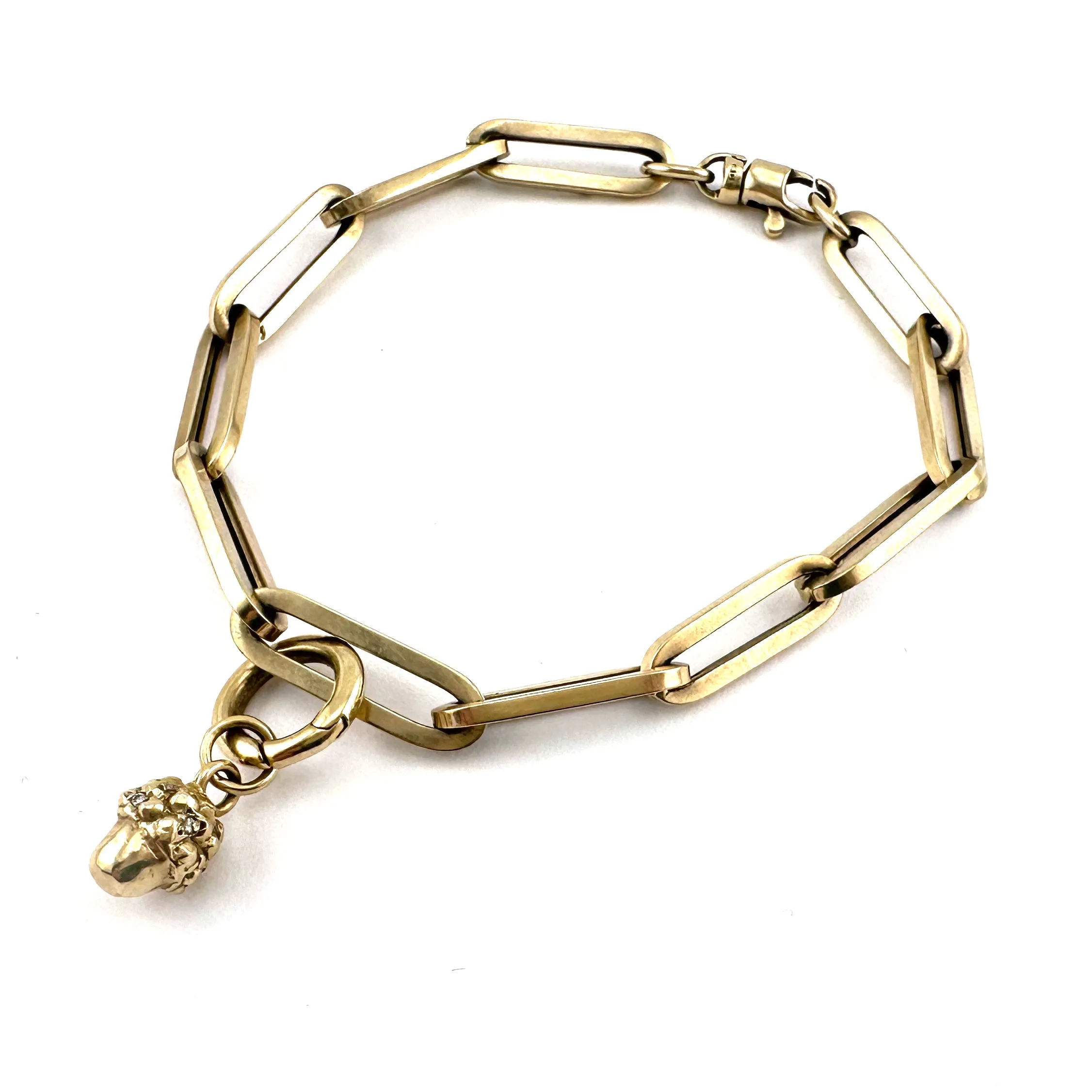 Diamond ACORN Paperclip Charm Bracelet - 14k Gold