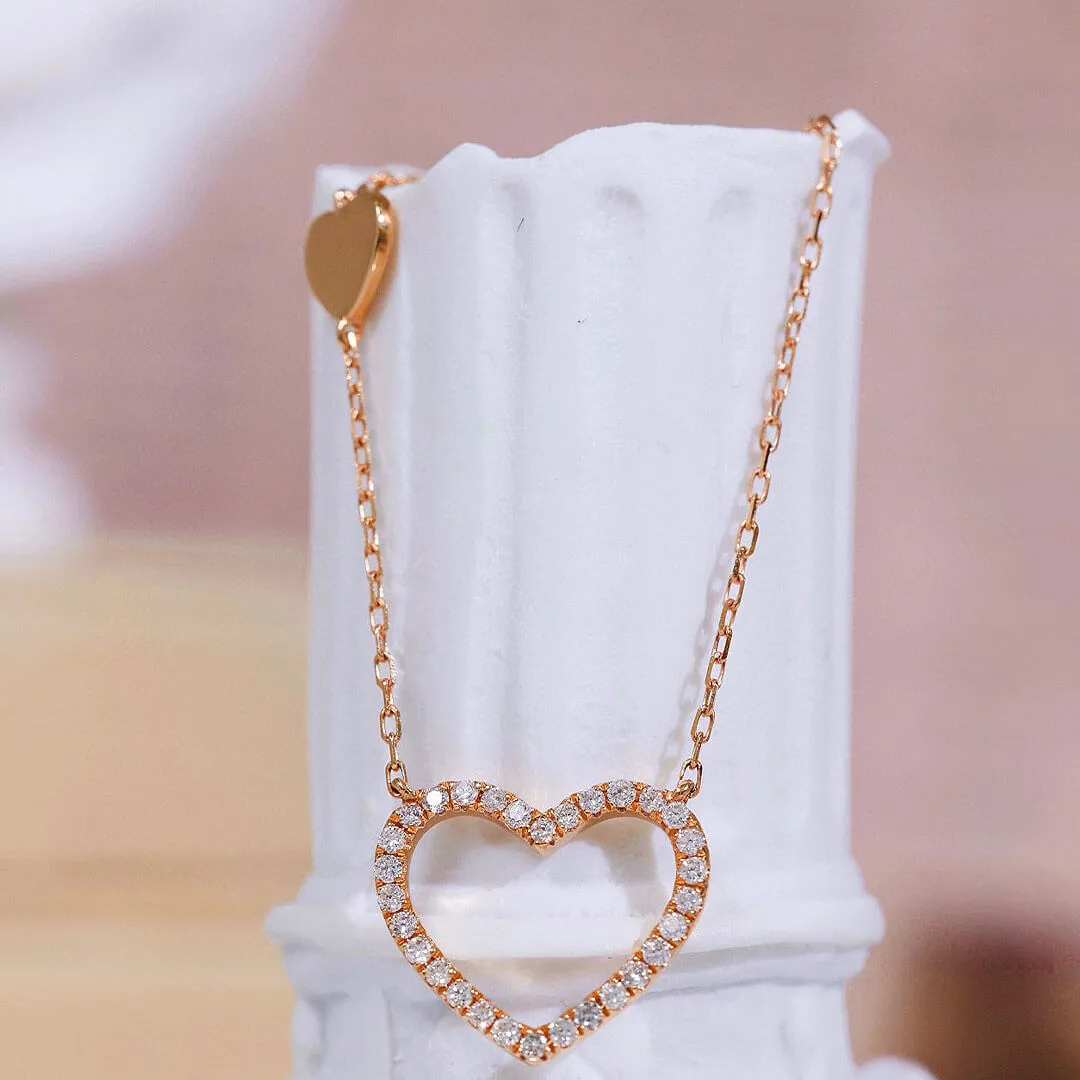 Diamond Heart Chain Necklace in Rose Gold