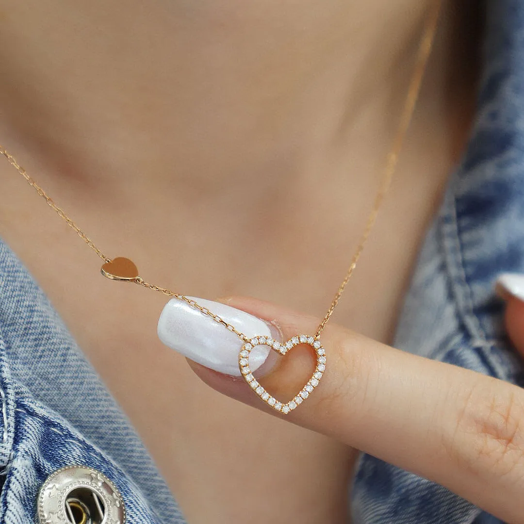 Diamond Heart Chain Necklace in Rose Gold