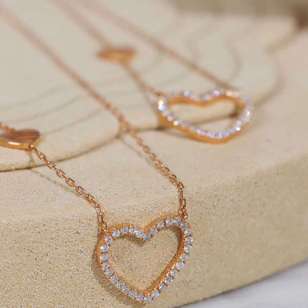 Diamond Heart Chain Necklace in Rose Gold