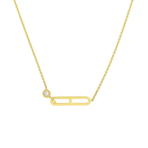 Diamond Solitaire Paper Clip Necklace