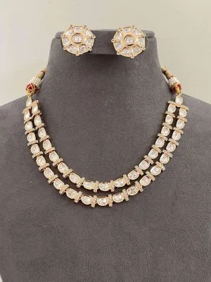 Double Layer Gold Plated Uncut Kundan Diamond Studded Necklace