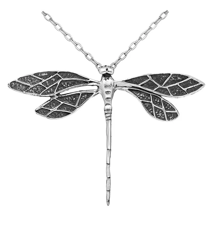 Dragonfly Pendant Necklace Real Sterling Silver 925 Waterproof Vintage Style Fine Jewelry