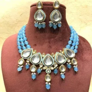 Drop Meena Kundan Beads Necklace