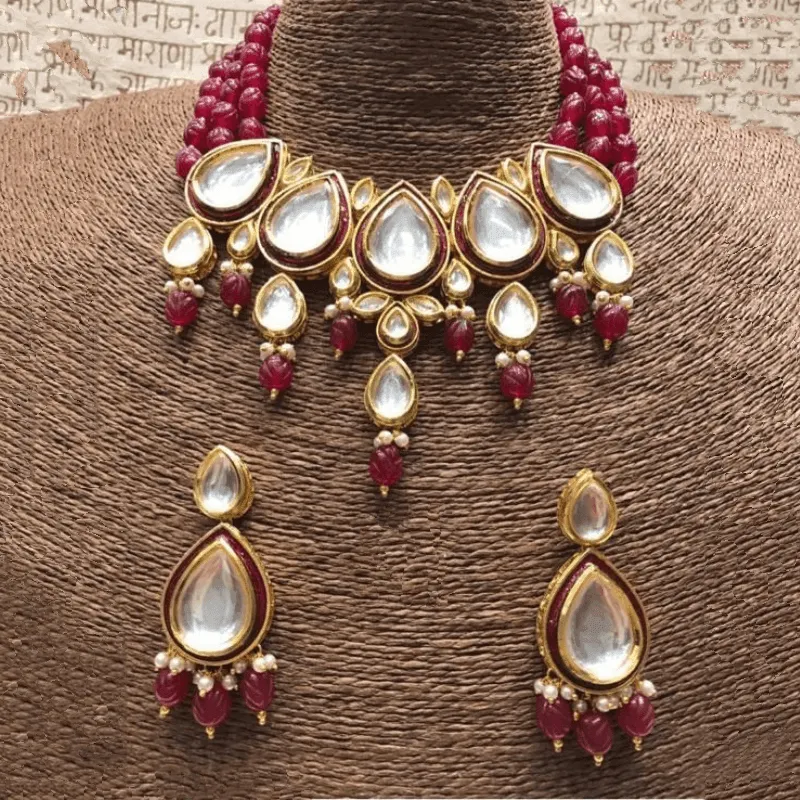 Drop Meena Kundan Beads Necklace