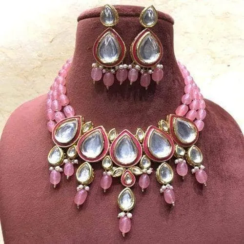 Drop Meena Kundan Beads Necklace