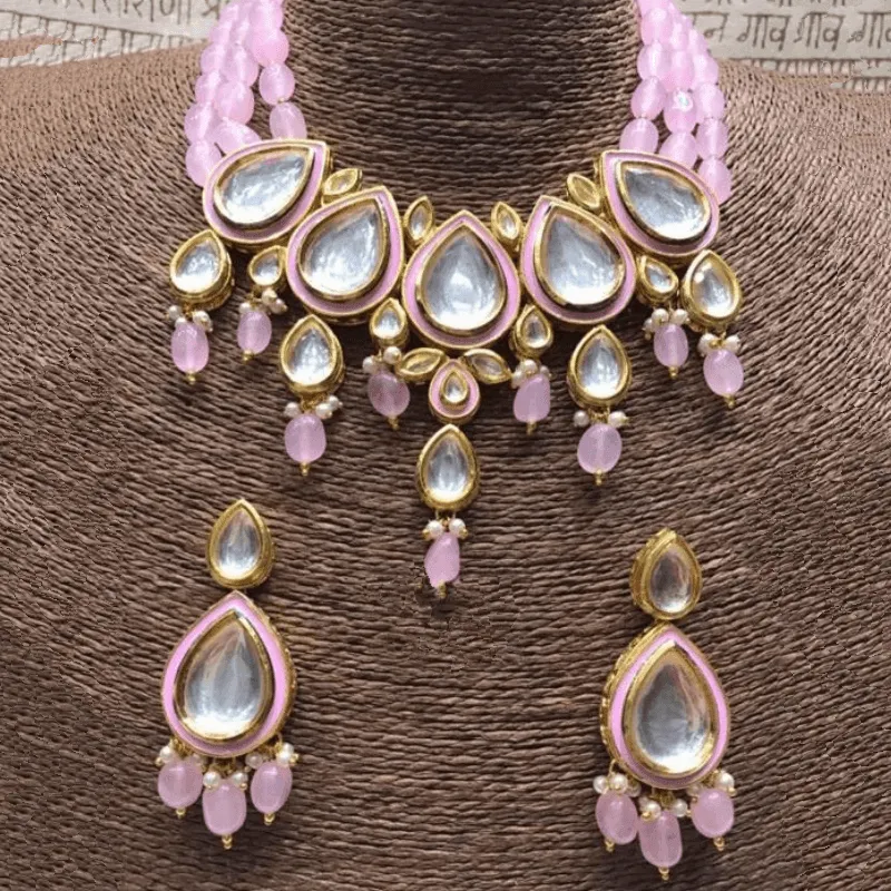 Drop Meena Kundan Beads Necklace