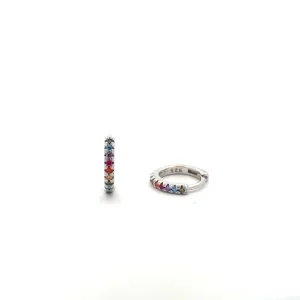 E7769 RAINBOW COLORED STONE HOOP SILVER EARRINGS 1.80G