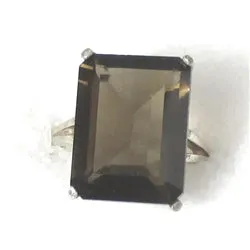 Emerald Cut Gemstone Smokey Quartz Sterling Silver Ring Size 7