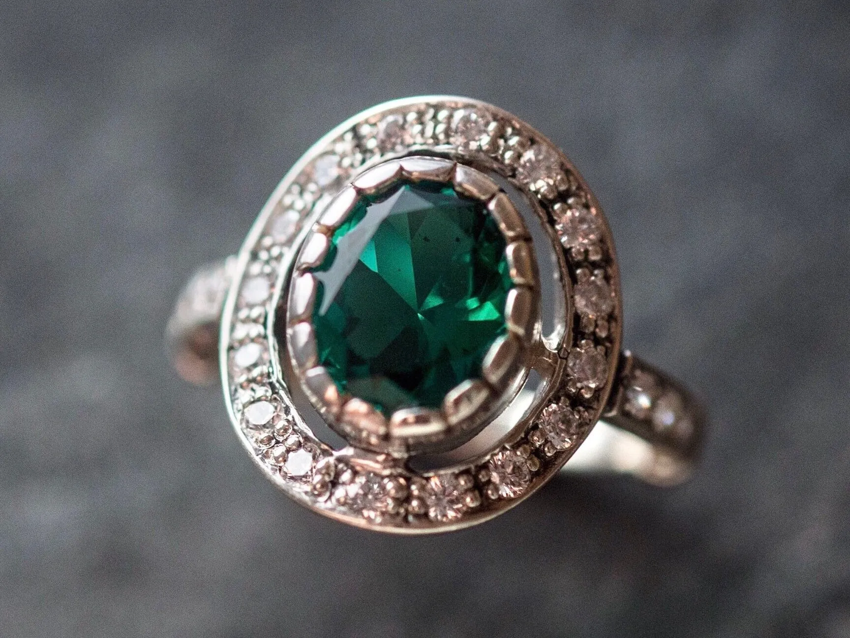 Emerald Vintage Ring - Green Halo Ring - Statement Emerald Ring